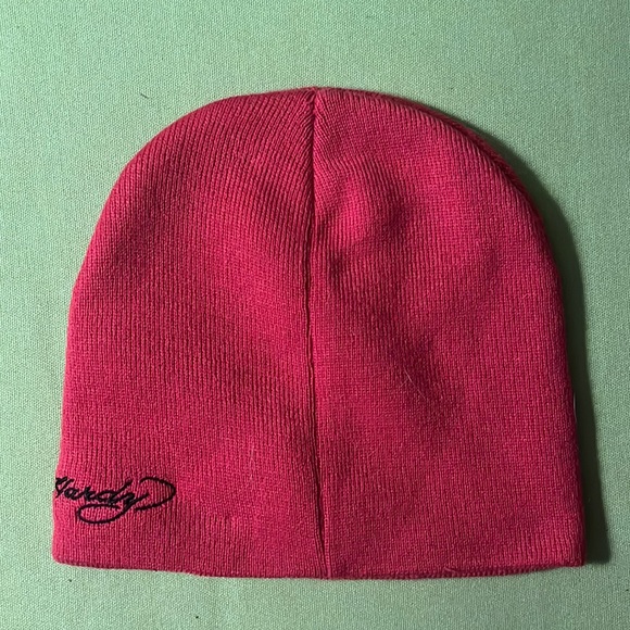 Ed Hardy Pink Bedazzled Knit Beanie Skull And Roses Embroidery - Picture 3 of 3